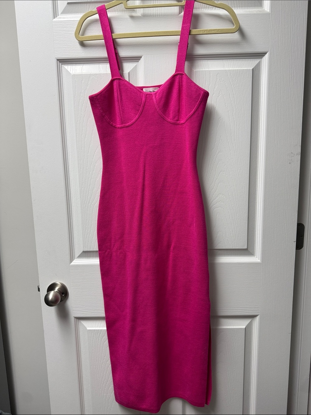 Fitted Hot Pink Midi Dress with Supportive Bust